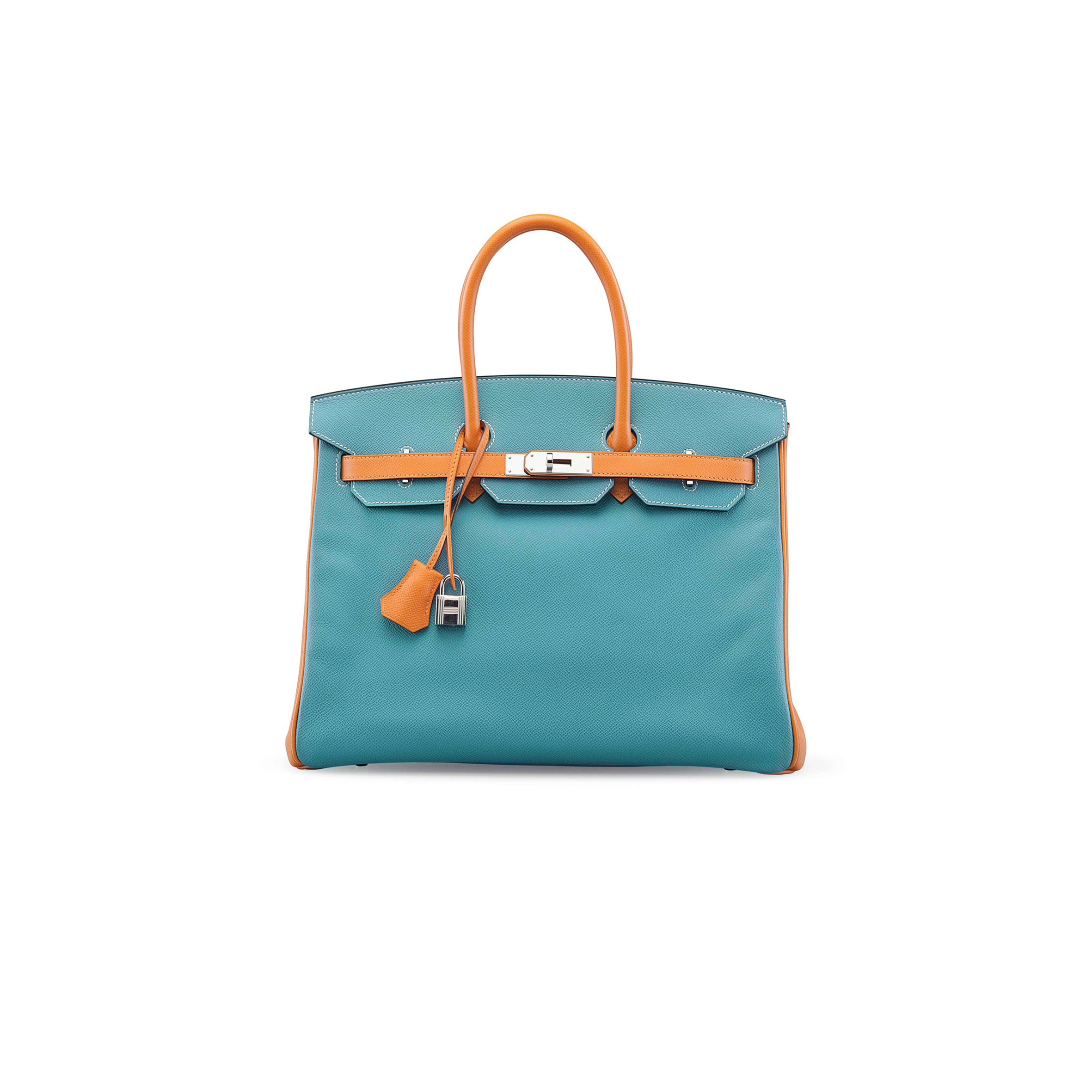 HERMÈS BIRKIN 25 TOGO LEATHER PEACOCK BLUE AND SUN YELLOW LEATHER WITH HORSESHOE LOGO SILVER BUCKLE 10092958 (25*20*13cm)